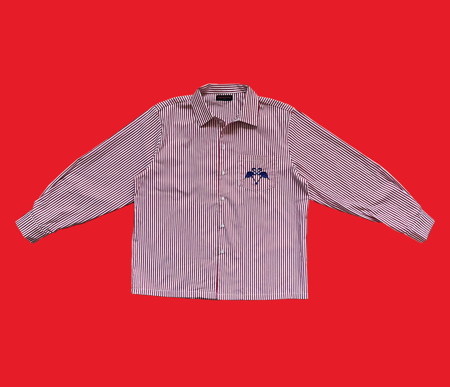 striped long sleeve button down. - red — mingo by domingo.